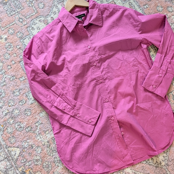 Banana Republic Casual Button Down Shirt Oversized BNWT Fuschia 100% Cotton - Picture 2 of 12